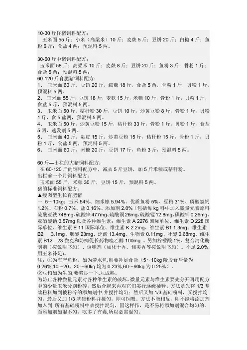 各种猪料配方