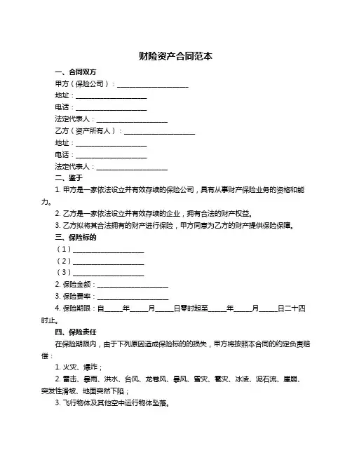 财险资产合同范本