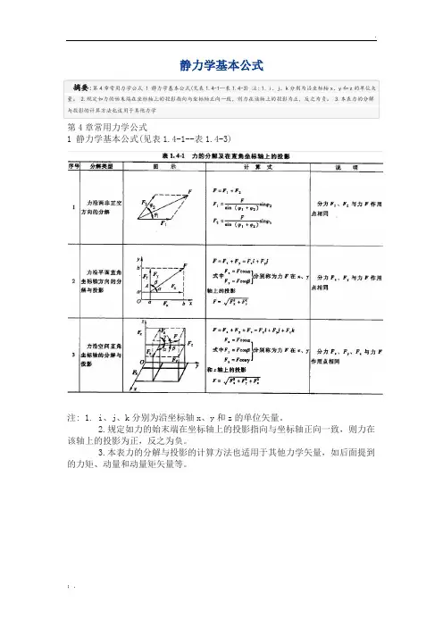 静力学基本公式
