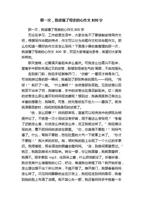 那一次，我读懂了母亲的心作文800字