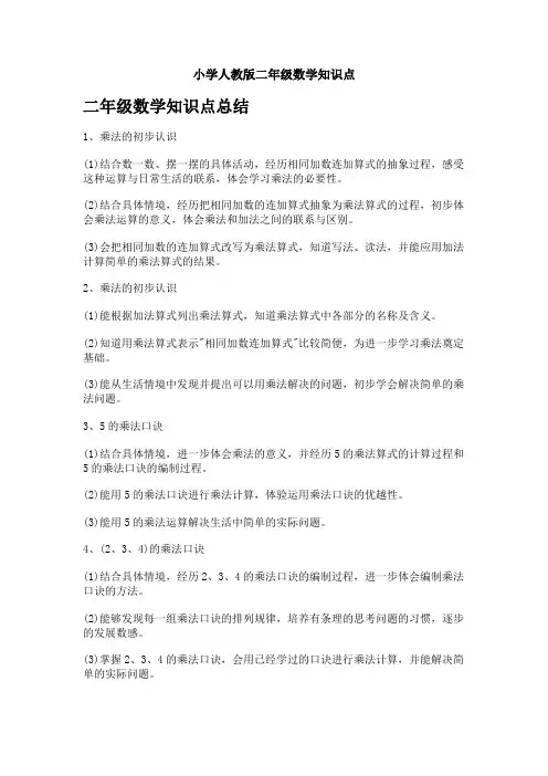 小学人教版二年级数学知识点