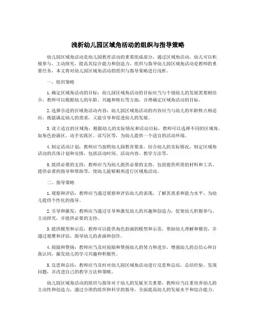 浅析幼儿园区域角活动的组织与指导策略