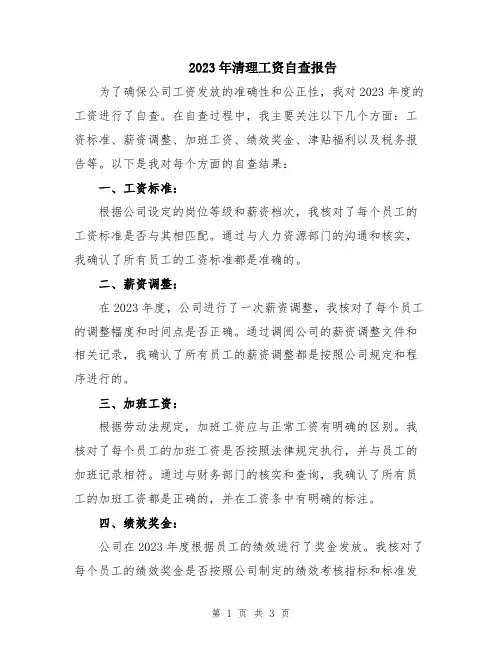 2023年清理工资自查报告