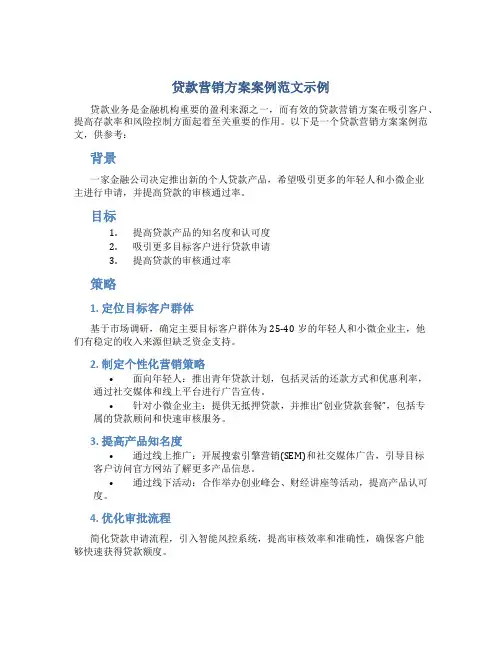 贷款营销方案案例范文怎么写