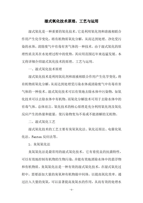 湿式氧化技术原理、工艺与运用