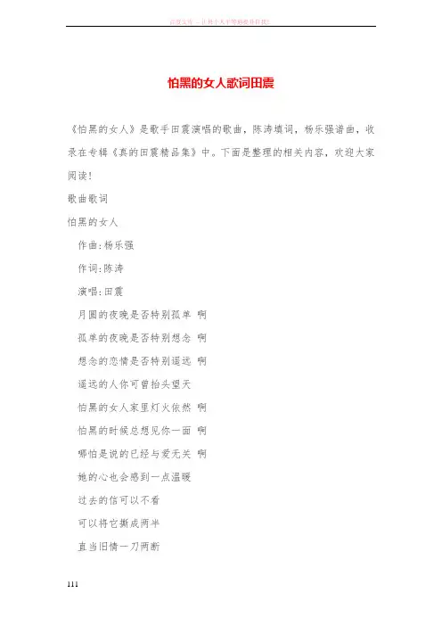 怕黑的女人歌词田震