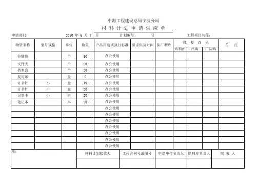 材料计划申请表