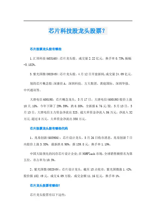 芯片科技股龙头股票？