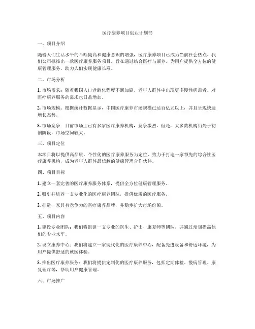 医疗康养项目创业计划书