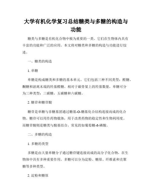 大学有机化学复习总结糖类与多糖的构造与功能