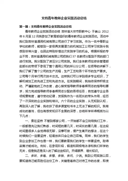 文档青年教师企业实践活动总结