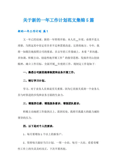 关于新的一年工作计划范文集锦5篇