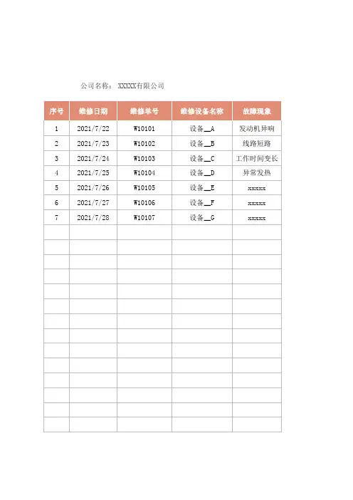 维修问题登记表Excel模板