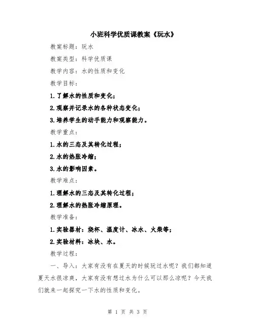 小班科学优质课教案《玩水》