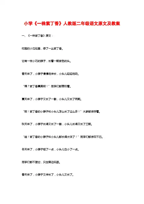 小学《一株紫丁香》人教版二年级语文原文及教案