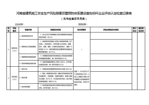 河南省建筑施工安全生产风险隐患双重预防体系建设首批标杆企业评估认定检查记录表(检查项目用表)草