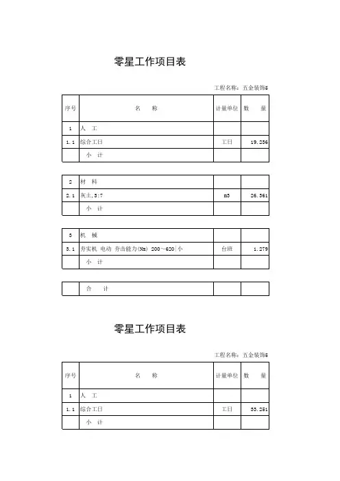 零星项目表