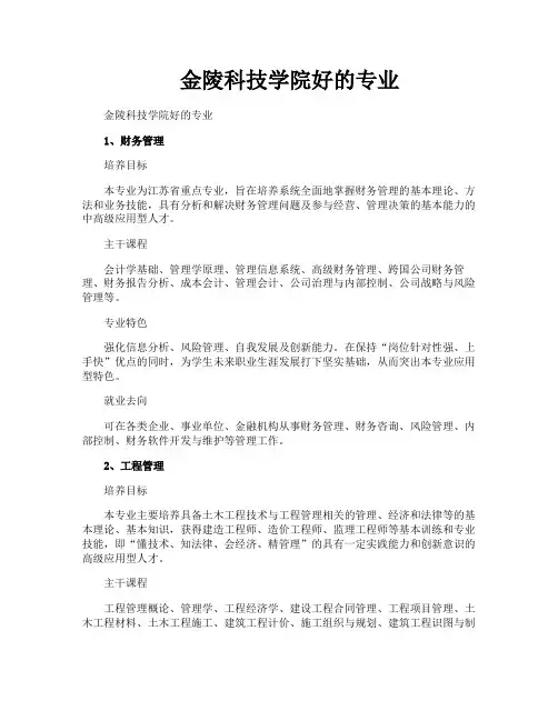 金陵科技学院好的专业