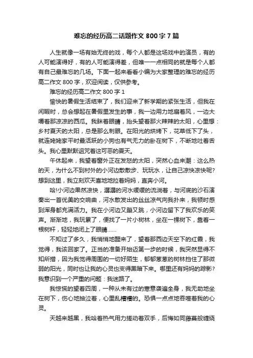 难忘的经历高二话题作文800字7篇