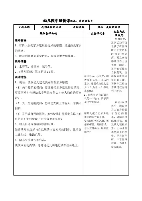 1幼儿园中班备课美术：美丽的家乡