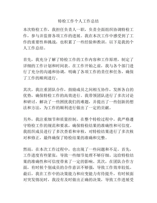 特检工作个人工作总结