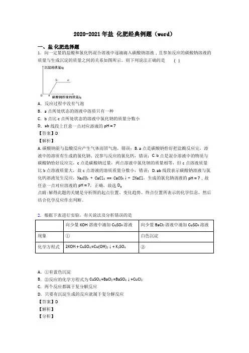 2020-2021年盐 化肥经典例题(word)