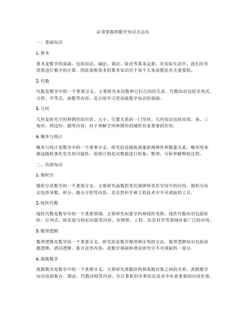 必须掌握的数学知识点总结