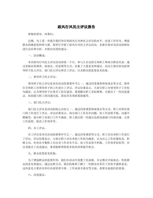 政风行风民主评议报告