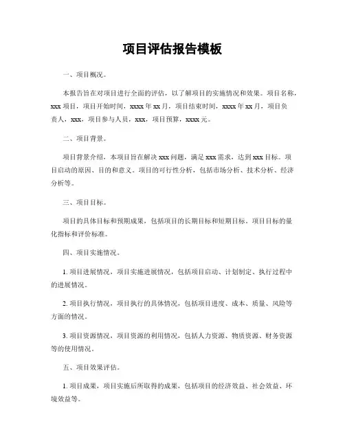项目评估报告模板