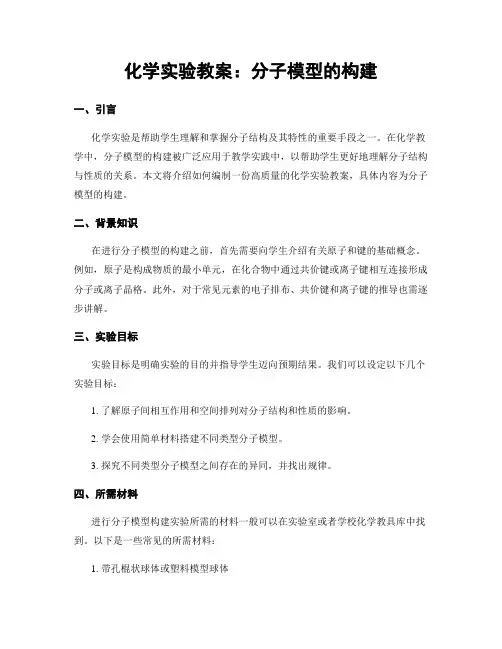 化学实验教案：分子模型的构建