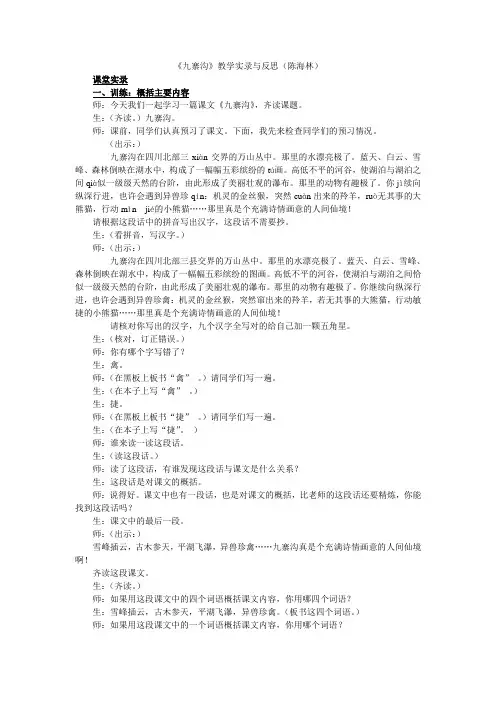 《九寨沟》教学实录、反思(陈海林)