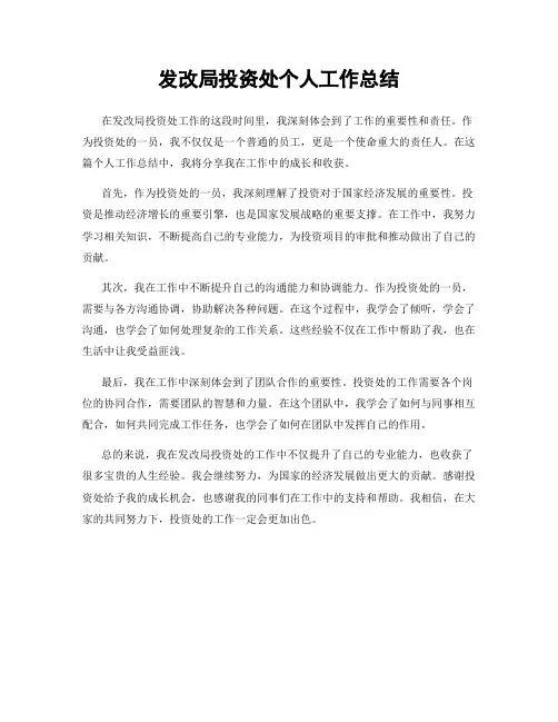 发改局投资处个人工作总结