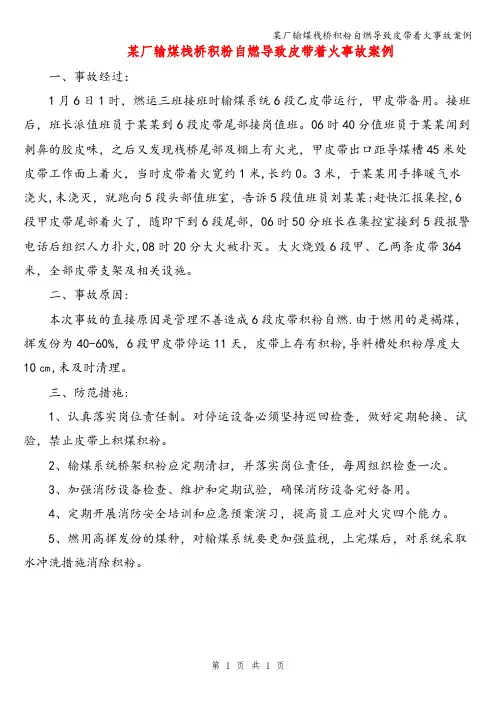 某厂输煤栈桥积粉自燃导致皮带着火事故案例