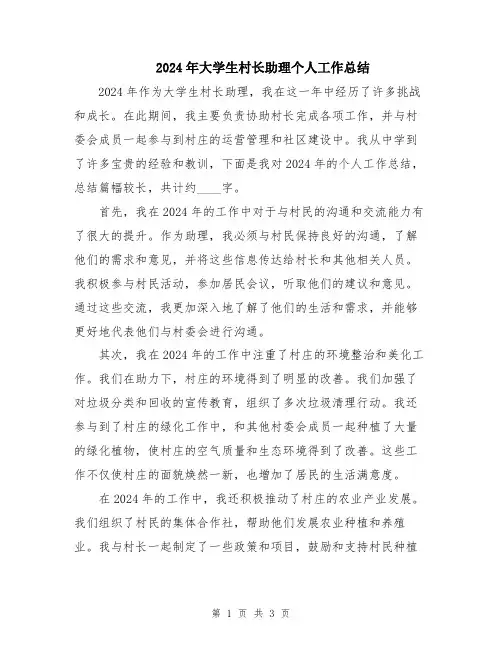 2024年大学生村长助理个人工作总结