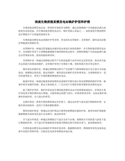 浅谈生物质能直燃发电站锅炉炉型和炉排