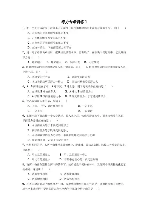浮力阿基米德原理典型例题