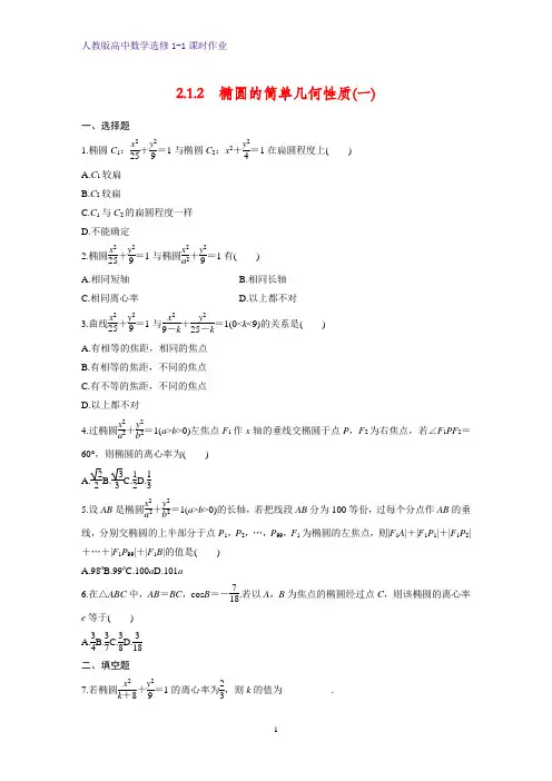 高中数学选修1-1课时作业7：2.1.2  椭圆的简单几何性质(一)