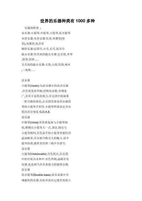 世界的乐器种类有1000多种