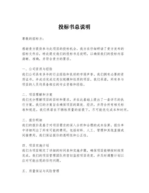 投标书总说明
