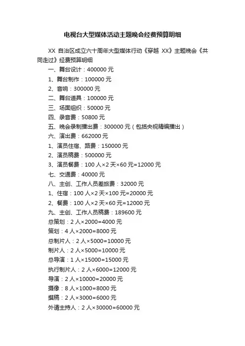 电视台大型媒体活动主题晚会经费预算明细