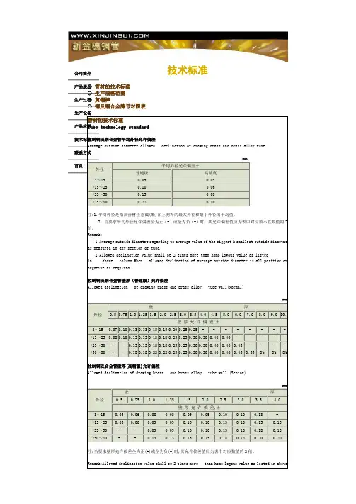 铜管技术标准