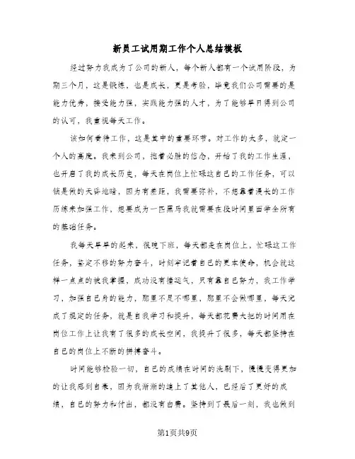 新员工试用期工作个人总结模板（5篇）
