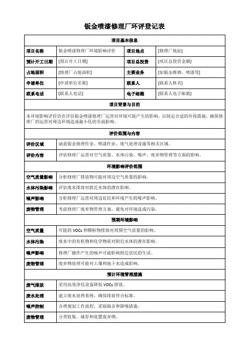 钣金喷漆修理厂环评登记表