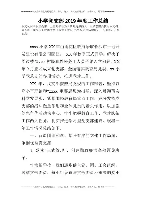小学党支部2019年度工作总结