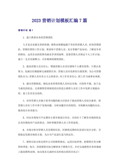 2023营销计划模板汇编7篇_5