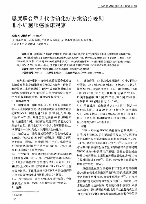恩度联合第3代含铂化疗方案治疗晚期非小细胞肺癌临床观察
