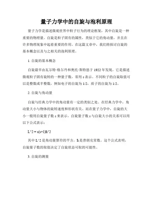 量子力学中的自旋与泡利原理