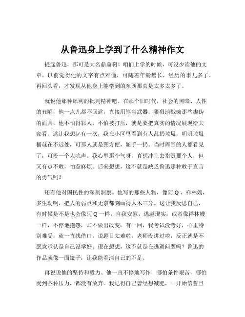 从鲁迅身上学到了什么精神作文