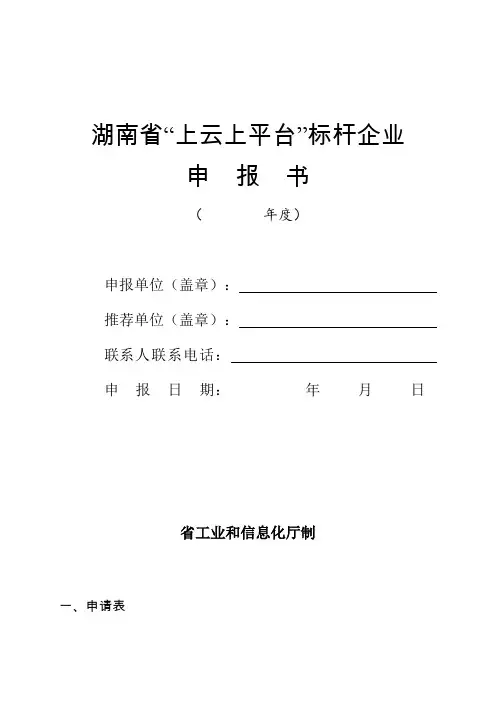 湖南省“上云上平台”标杆企业申报书
