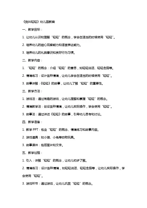 《我叫轻轻》幼儿园教案